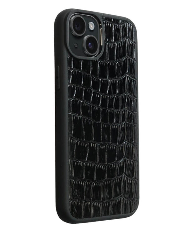 Deri iPhone Kılıf 15 Siyah Croco - 4