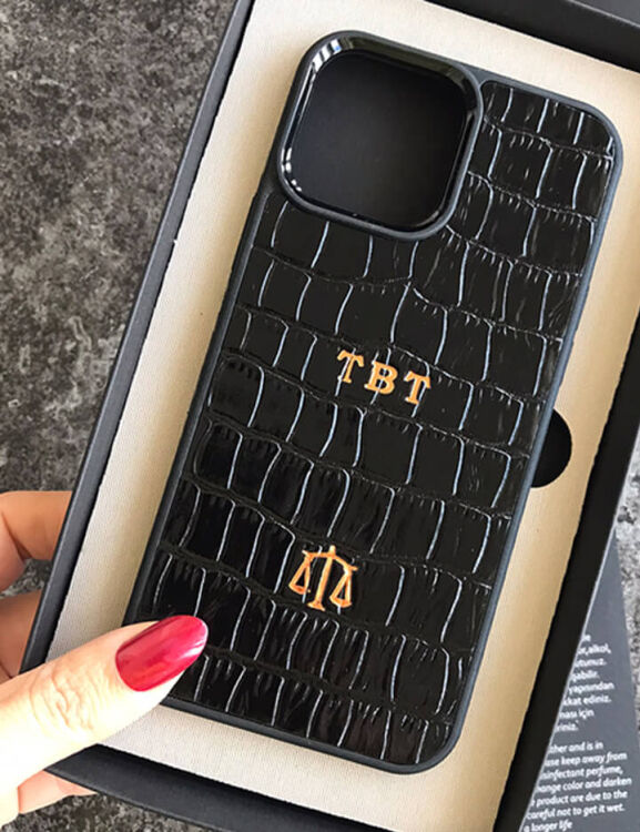 Deri iPhone Kılıf 15 Siyah Croco - 5