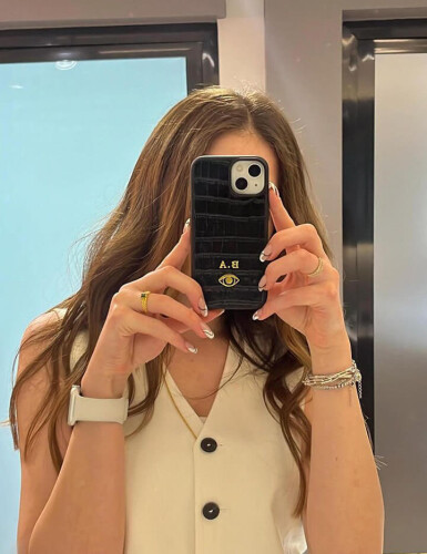 Deri iPhone Kılıf 15 Siyah Croco - (1)