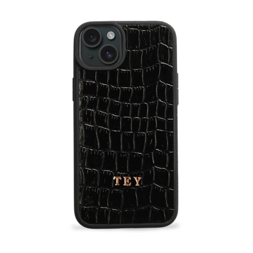 Deri iPhone Kılıf 15 Siyah Croco - 