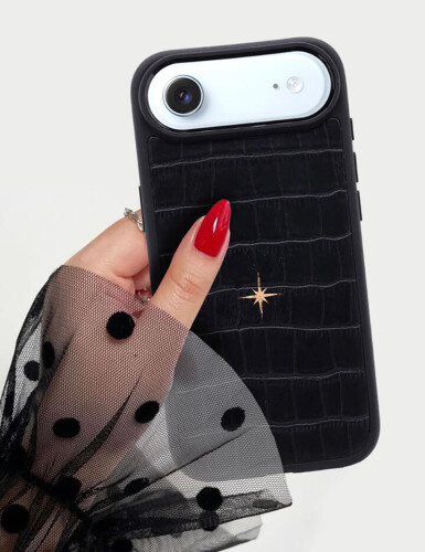 Deri iPhone Kılıf 16 Plus Siyah Croco - 5