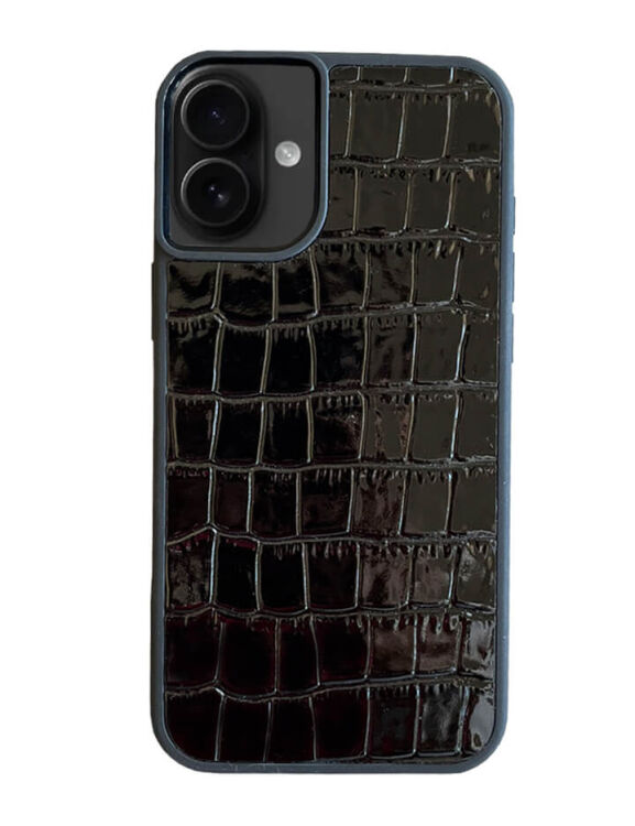 Deri iPhone Kılıf 16 Plus Siyah Croco - 1