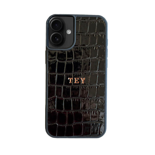 Deri iPhone Kılıf 16 Plus Siyah Croco - 