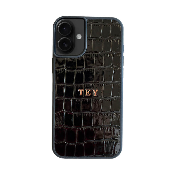 Deri iPhone Kılıf 16 Plus Siyah Croco - 1
