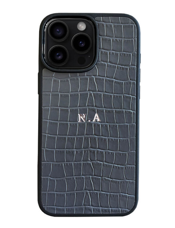 Deri iPhone Kılıf 16 Pro Gri Croco - 1