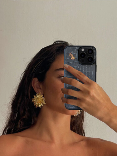 Deri iPhone Kılıf 16 Pro Gri Croco - 5