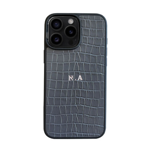Deri iPhone Kılıf 16 Pro Gri Croco - 