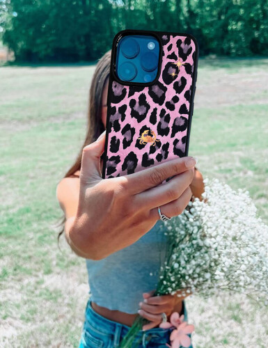 Deri iPhone Kılıf 16 Pro Max Pembe Leopar - 4