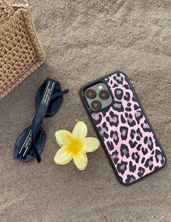 Deri iPhone Kılıf 16 Pro Max Pembe Leopar - 6