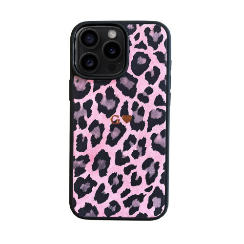 Deri iPhone Kılıf 16 Pro Max Pembe Leopar - 