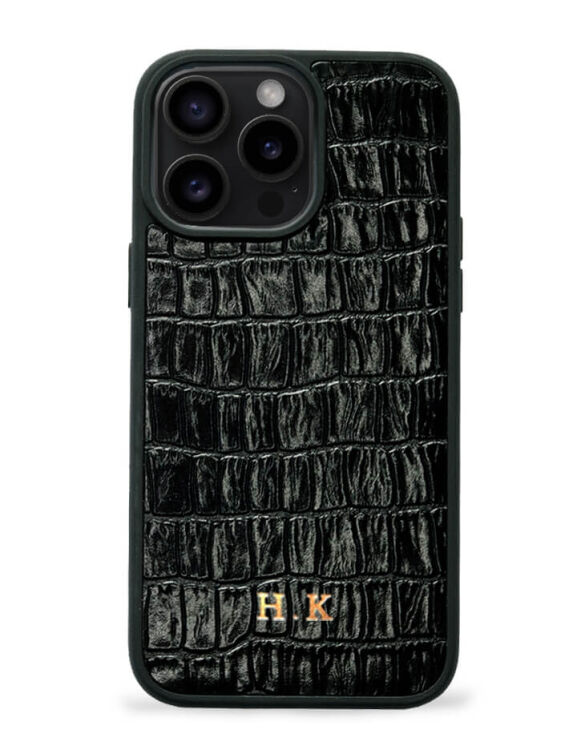 Deri iPhone Kılıf 16 Pro Max Siyah Croco - 1