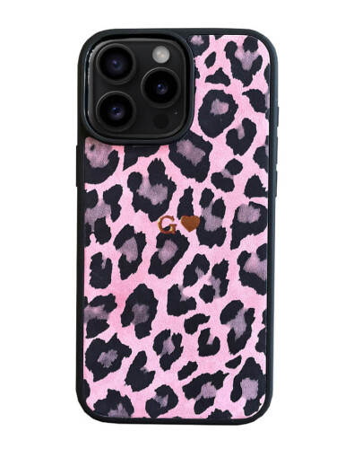 Deri iPhone Kılıf 16 Pro Pembe Leopar - 