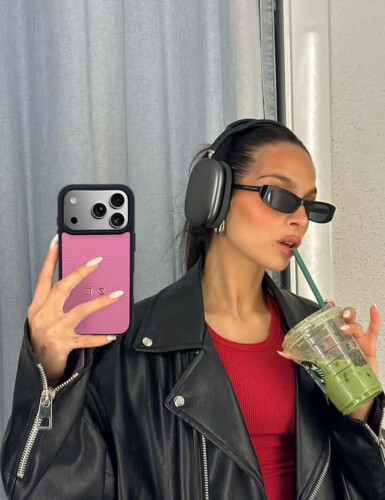 Deri iPhone Kılıf 17 Pro Pembe Togo - (1)