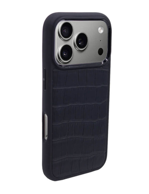Deri iPhone Kılıf 17 Pro Siyah Croco - 3
