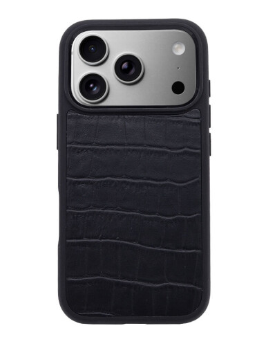 Deri iPhone Kılıf 17 Pro Siyah Croco - 