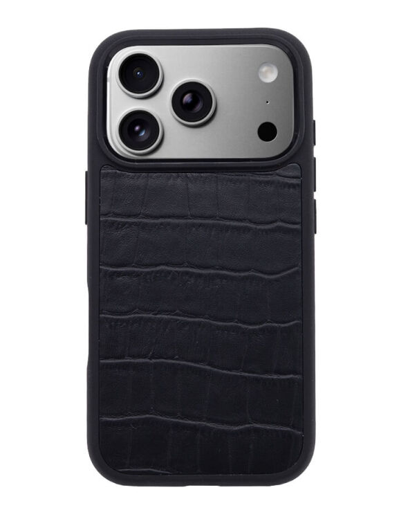 Deri iPhone Kılıf 17 Pro Siyah Croco - 1