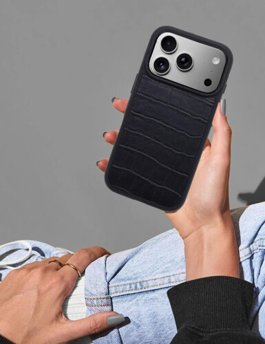 Deri iPhone Kılıf 17 Pro Siyah Croco - (1)