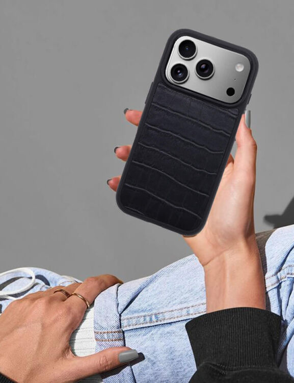 Deri iPhone Kılıf 17 Siyah Croco - 7