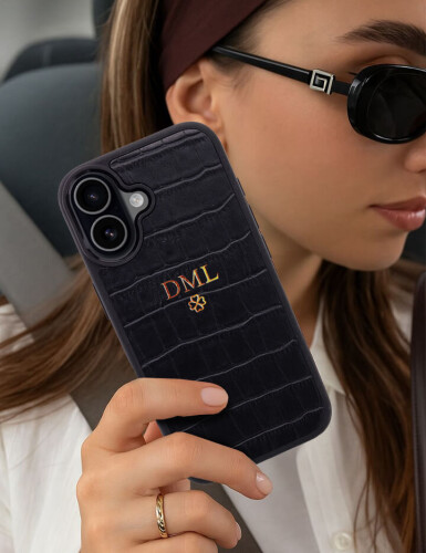 Deri iPhone Kılıf 17 Siyah Croco - (1)