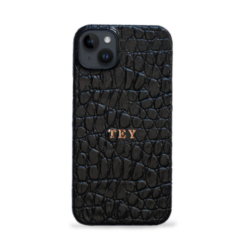 Deri iPhone Kılıf 14 Plus Siyah Baby Croco Full Deri - 1