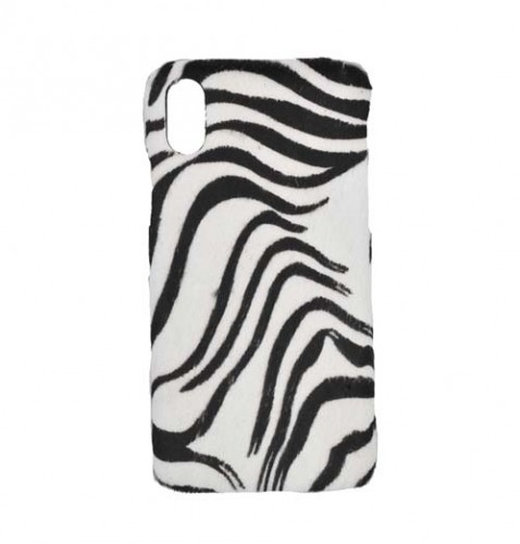 Deri iPhone Kılıf Xs Max Beyaz Zebra Baskılı Tüylü Deri - 
