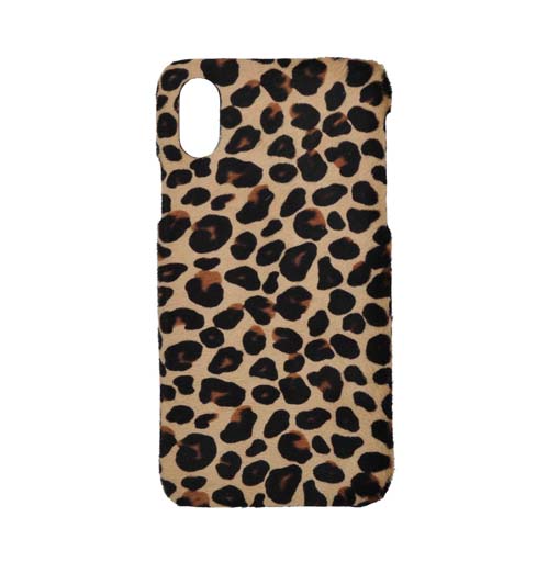 Deri iPhone Kılıf Xs Max Camel Leopar Baskılı Tüylü Deri - 1