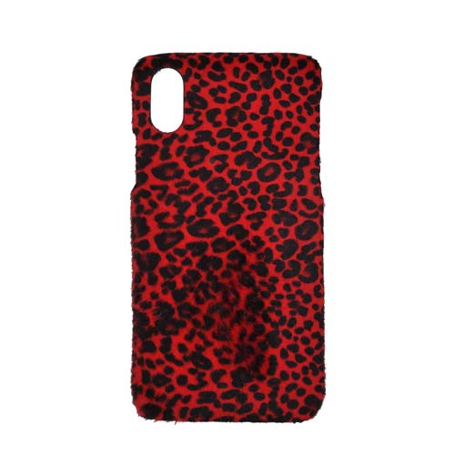 Deri iPhone Kılıf Xs Max Kırmızı Leopar Baskılı Tüylü Deri - 1