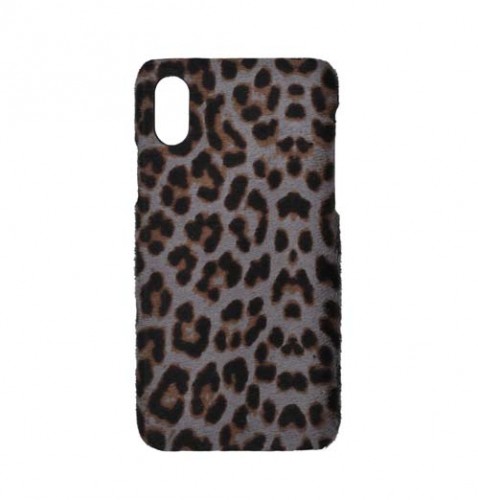 Deri iPhone Kılıf X Leopar Baskılı Tüylü Deri - 1