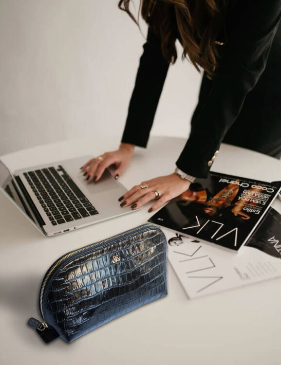 Deri Makyaj ÇantasıI Siyah Croco - 4