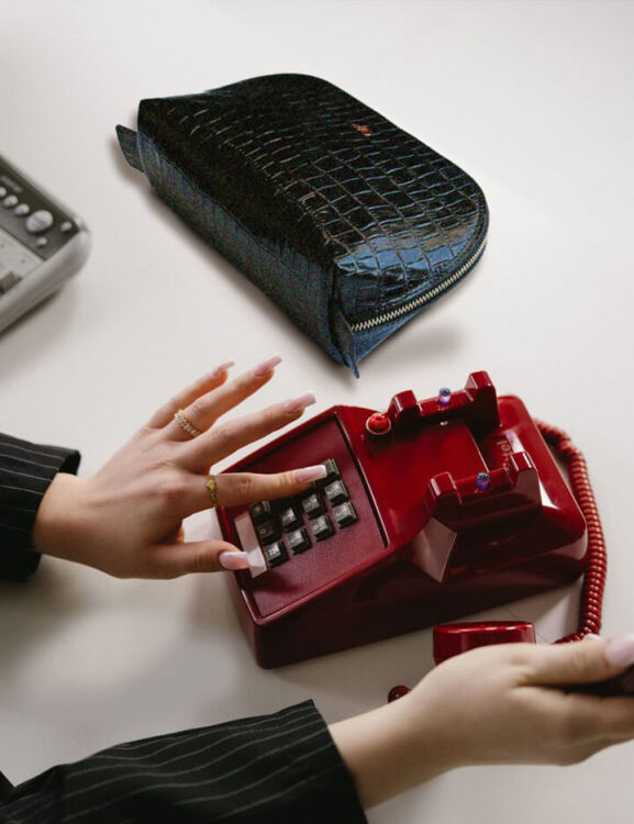 Deri Makyaj ÇantasıI Siyah Croco - 5