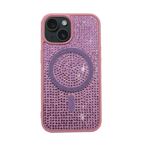 iPhone Kılıf 15 MageSafe Özellikli Pembe Taşlı - 1