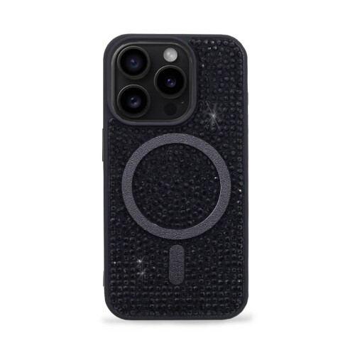 iPhone Kılıf 15 Pro MageSafe Özellikli Siyah Taşlı - 