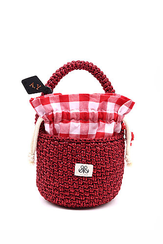 Kroşe örgü kırmızı bucket çanta Elisa   - 4