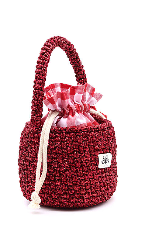 Kroşe örgü kırmızı bucket çanta Elisa   - 5