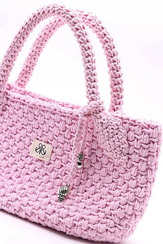 Kroşe örgü pembe çanta Sare  - 3
