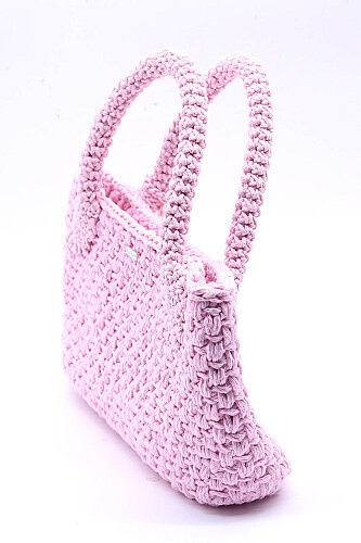 Kroşe örgü pembe çanta Sare  - 4