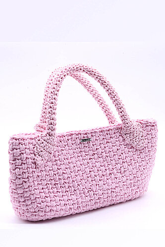 Kroşe örgü pembe çanta Sare  - 5