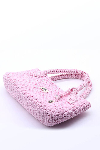 Kroşe örgü pembe çanta Sare  - 6