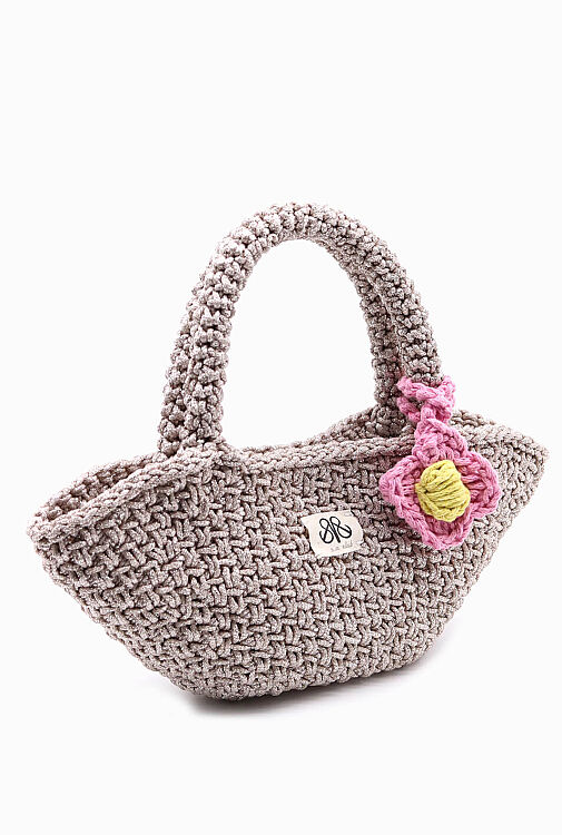 Mini basket örgü el çanta Rina pudra - 2