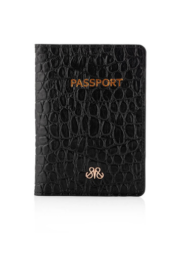 Deri Pasaport Kılıf Siyah Baby Croco - 