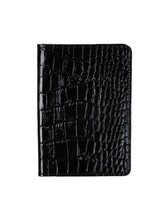 Deri Pasaport Kılıf Parlak Siyah Croco - 1