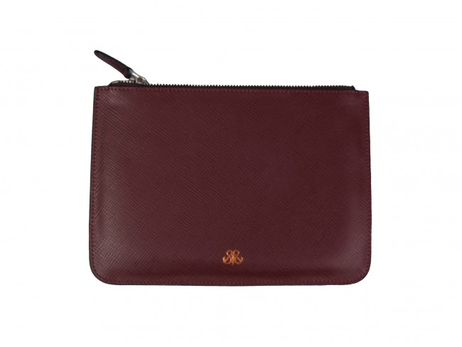 Deri Clutch Çanta Bordo Saffiano - 