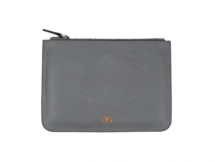 Deri Clutch Çanta Gri Saffiano - 1