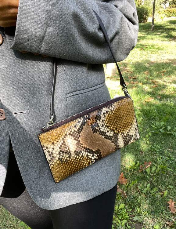 Deri Bayan Çanta Sarı Alacalı Piton - 4