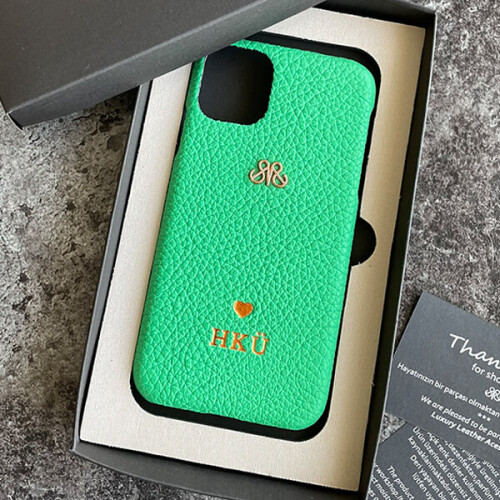 Deri iPhone Kılıf 14-13 Yeşil Togo Full Deri - 